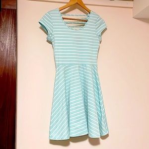 Mint & white stripe dress with cutout back neckline, women size medium